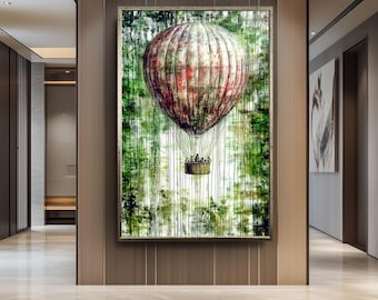 Hot Air Balloon Wall Art, Graffiti Style Painting, Vintage Adventure Poster, Abstract Travel Artwork, Urban Street Art Canvas Print