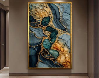Luxury Abstract Marble Texture With Emerald Green Gold Veins And Rich Earth Tones Canvas Wall Art For Elegant Modern Home Decor Colorful Art
