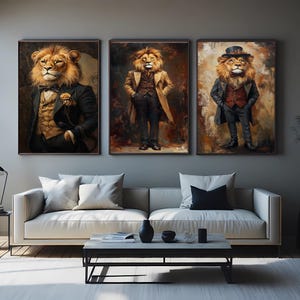 Vintage Lion Gentleman Portrait Canvas Art - Sophisticated Home Decor