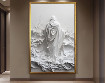 Jesus Walking on Water Sculpture 3D Wall Art Christian Home Decor Spiritual Religious Piece Unique Faith Inspired Artwork for Sacred Spaces