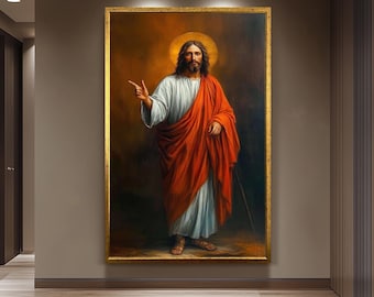 Vintage Jesus Christ Canvas Painting – Classic Religious Wall Art for Christian Home, Church Decor, or Faith-Inspired Spiritual Gift Idea