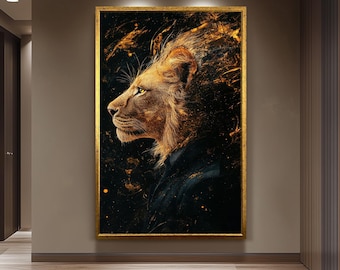 Surreal Lion Portrait Canvas Wall Art – Bold Jungle Animal Decor for Living Room, Office or Bedroom Unique Gift for Wildlife and Art Lovers