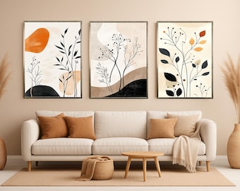 Botanical Wall Art Prints Beige Minimalist Leaf Decor Neutral Modern Artwork Japandi Inspired Design for Stylish Contemporary Home Interiors