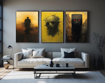 Gothic Skull Canvas Art Set: Surreal Horror Decor
