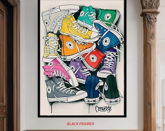 Lienzo con estampado de zapatillas coloridas, estilo pop art, decoración para habitación de adolescentes