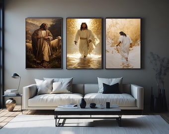 Jesus Christ Canvas Print Set Christian Wall Art Spiritual Religious Decor Inspiring Faith Based Artwork for Modern Home and Sacred Spaces