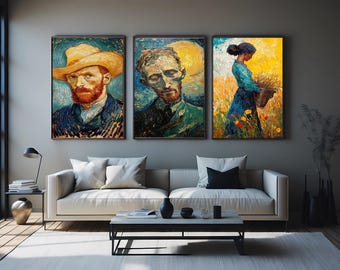 Van Gogh Style Art Prints: Post-Impressionist Field & Portrait Set