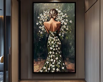 Floral Dress Art Print – Vintage-Inspired Woman Portrait, Gallery Decor