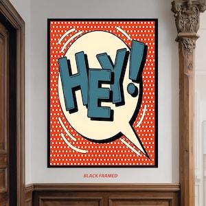 HEY! Pop Art Canvas Print, Retro Comic Book Style, Teen Room Decor