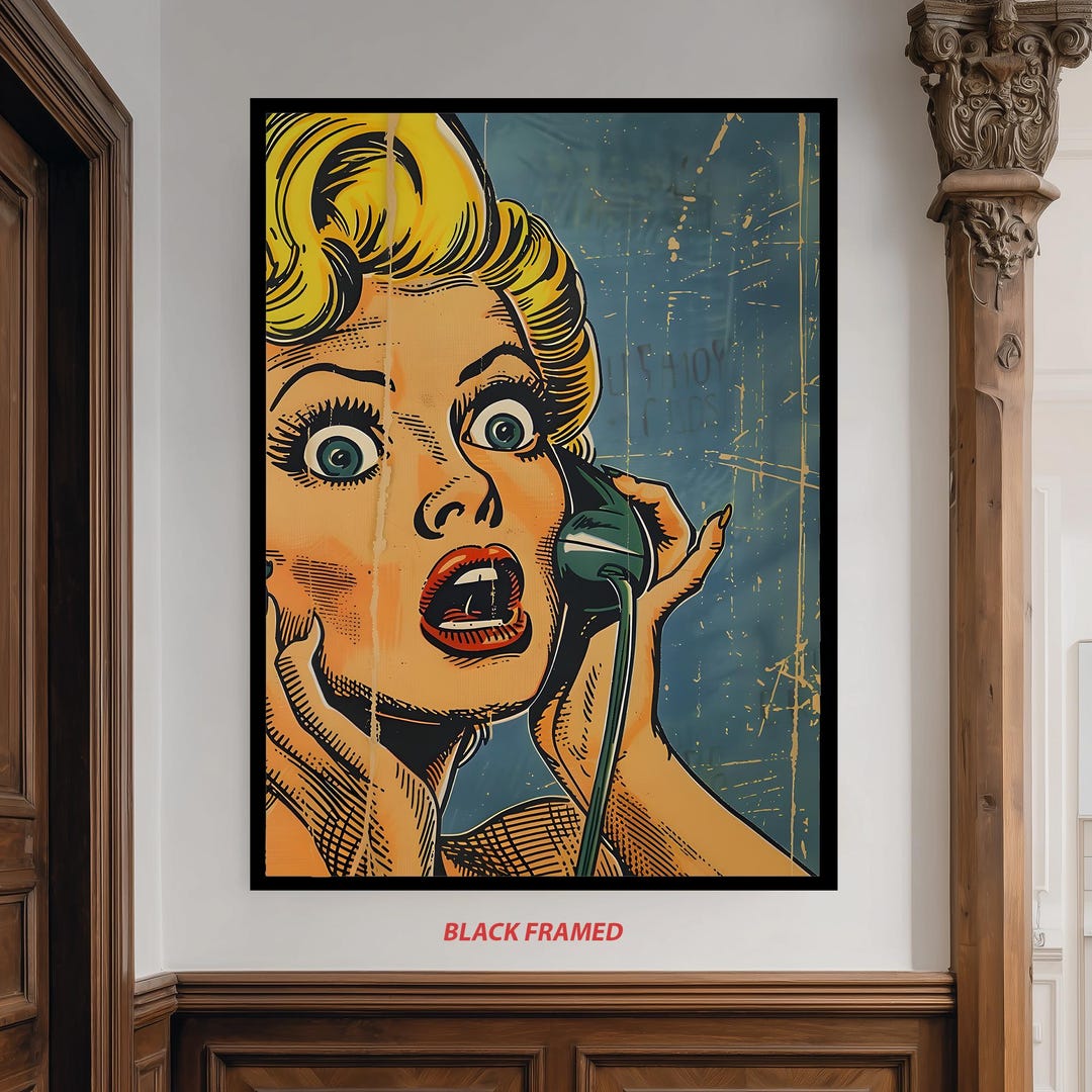 Retro Pop Art Canvas Print, Shocked Woman, Vintage Telephone - Etsy