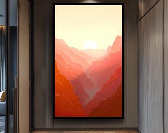 Canyon Sunset Canvas Wall Art Print With Minimalist Landscape Design, Warm Earth Tone Painting For Modern Contemporary Home Decor