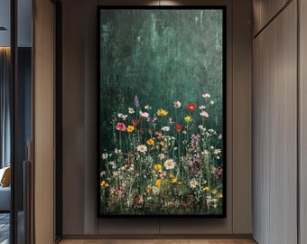 Wildflower Canvas Art Botanical Painting, Modern Floral Wall Print for Living Room or Bedroom, Nature Inspired Garden Landscape Home Decor