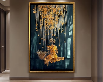 Golden Woman Wall Art, Black and Gold Painting, Elegant , Mystical Canvas Print, Modern Luxury Home Decor, Artistic Wall Art Woman Wall Art