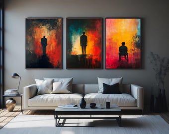 3 Piece Abstract Color Field Wall Art Set – Modern Minimalist Large Canvas Paintings Featuring Bold ,Orange Contemporary Living Room