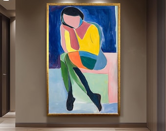 Henri Matisse Style Abstract Woman Portrait Print, Modern Minimalist Color Block Painting, Bold Figurative Wall Art for Home Decor Woman Art