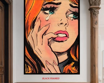 Pop Art Canvas Print, Crying Girl, Retro Comic Style
