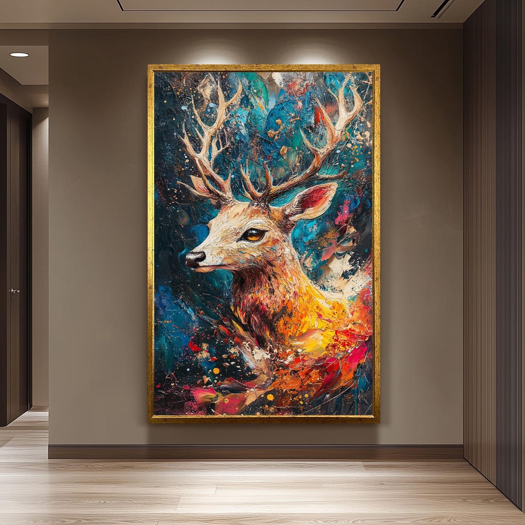 Colorful Deer Canvas Wall Art Print Abstract Forest Animal Decor for ...
