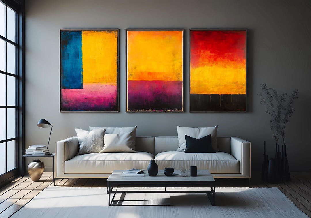 Abstract Color Field Canvas Print Set, Modern Geometric Triptych - Etsy