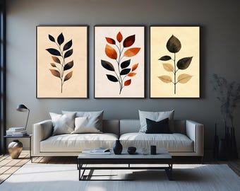Minimalist Leaf Art Warm Earth Tone Wall Decor Modern Botanical Artwork Neutral Contemporary Design for Stylish Japandi Inspired Interiors