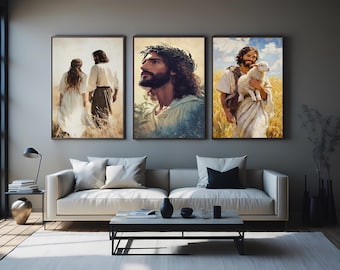 Jesus Canvas Print Set Good Shepherd Christian Wall Art Spiritual Religious Decor Inspiring Faith Based Artwork for Modern Home Interiors