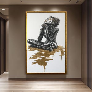 Luxury Black and Gold Woman Art - Modern Abstract Female Portrait - Elegant Feminine Wall Decor - Sophisticated Women Canvas Print Decor