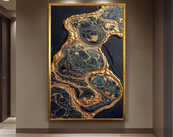 Luxury Black And Gold Abstract Marble Art Print With Organic Flow Texture For Elegant Home Interiors Colorful Wall Art Living Room Wall Art