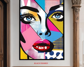 Colorful Abstract Pop Art Woman Face Canvas Wall Art – Modern Bright Multicolor Contemporary Female Portrait Painting for Home Decor