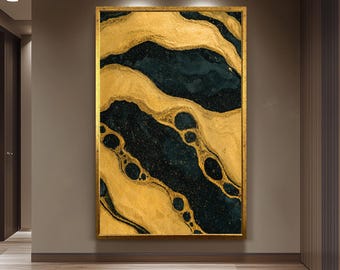 Luxury Black And Gold Abstract Marble Wall Art Print For Modern Interiors With Elegant Flowing Texture Design Living Room Wall Art Color Art