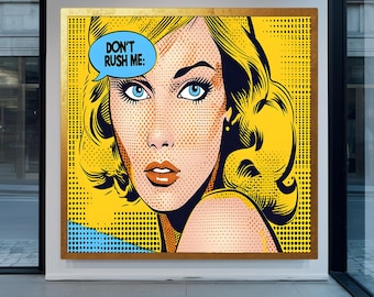 Impresión en lienzo de una chica de Pop Art: retrato estilo cómic retro