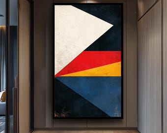 Geometric Abstract Wall Art Modern Minimalist Canvas Print with Bold Shapes and Vintage Texture Retro Color Block Decor for Living Room