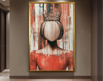 Surreal Faceless Queen Wall Art, Abstract Gothic Portrait Print, Crowned Woman Painting, Women Fantasy Royalty Decor, Women Wall Art