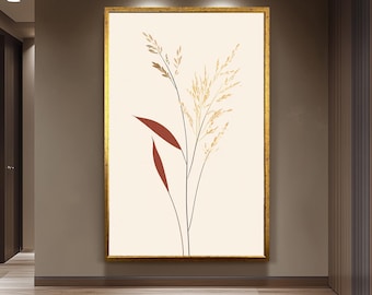 Botanical Wall Art: Hand-Drawn Dried Grass Illustration, Beige & Brown Nature Decor