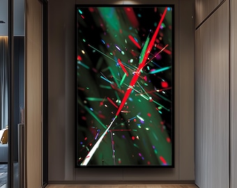 Exploding Red And Green Neon Light Streaks On Dark Background Canvas Wall Art For Modern Abstract And Futuristic Interiors  Colorful Artwork