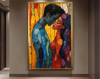 Abstract Romantic Couple Painting, Colorful Love Wall Art, Intimate Expressionist Print, Erotic couple portrait, Modern Erotic Home Decor