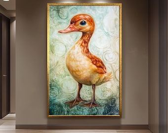 Surreal Duck Wall Art, Whimsical Bird Oil Painting, Dreamy Animal Canvas Print, Fantasy Nature Artwork, Quirky Farmhouse Decor, Duck  Art