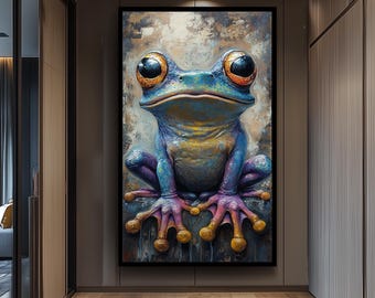 Colorful Surreal Frog Wall Art Print – Vibrant Fantasy Amphibian Painting with Big Eyes – Whimsical Bold Creature Home Decor Frog Wall Decor
