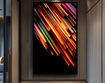 Diagonal Warm Neon Light Blocks On Black Canvas Wall Art For Abstract Modern Decor And Contemporary Interior Styling  Colorful Wall Decor