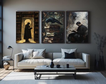 Dark Academia Wall Art Set of 3, Gothic Architecture Poster Prints, Moody Vintage Decor for Study, Library or Mysterious Aesthetic Room