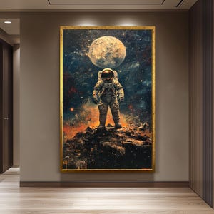 Astronaut Wall Art, Space Explorer Painting, Moon Landing Artwork, Sci-Fi Outer Space Decor, Futuristic Astronaut Print, Galaxy  Poster