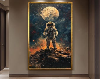 Astronaut Wall Art, Space Explorer Painting, Moon Landing Artwork, Sci-Fi Outer Space Decor, Futuristic Astronaut Print, Galaxy  Poster