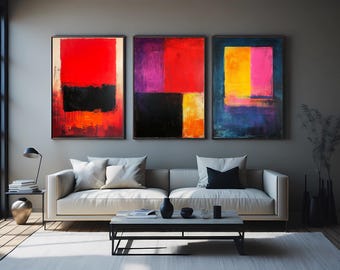 3 Piece Modern Abstract Color Block Wall Art – Bold Minimalist Canvas Prints with Vibrant Geometric Color Fields Colorful Art Home Wall Art