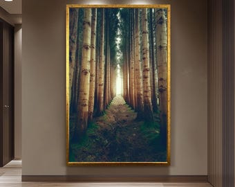 Mystical Forest Pathway, Enchanted Tree Tunnel Artwork, Dreamy Woodland Scene, Nature Landscape Print, Serene Pine Forest Wall Decor Nature