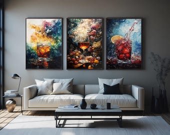 Cocktail Canvas Print Set: Modern Abstract Bar Wall Art