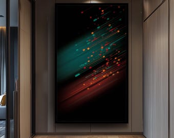 Diagonal Neon Light Lines And Pixel Particles On Black Canvas Wall Art For Modern Abstract Home And Office Wall Decor Living Room Artwork