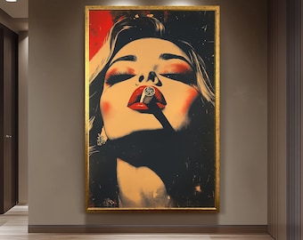 Glamorous Woman Pop Art Print Retro Noir Style Wall Art Bold Feminine Portrait Modern Colorful Decor for Chic and Trendy Interiors Woman Art