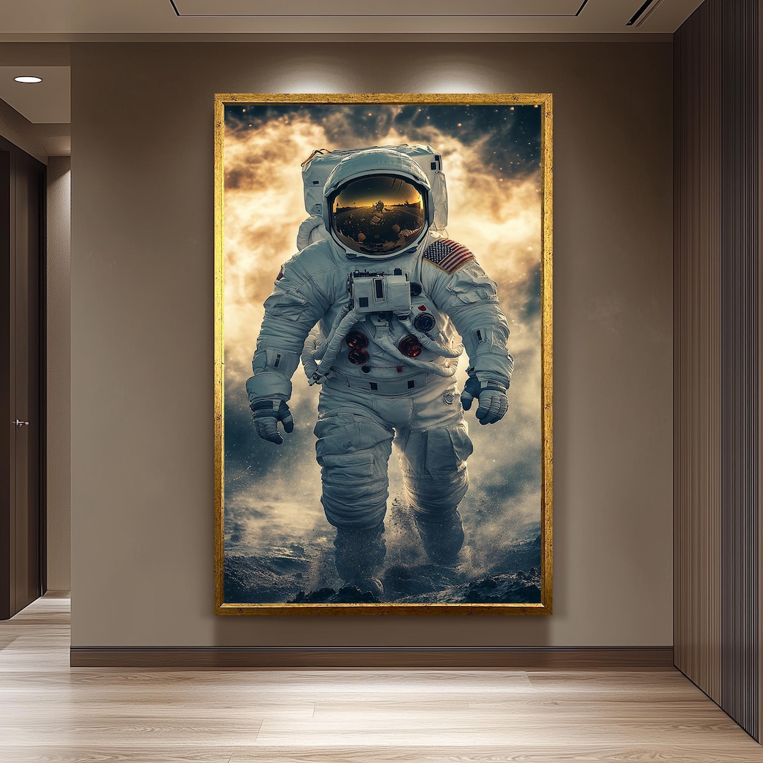 Epic Astronaut Moon Walk Wall Art in Realistic Sci-fi Style With Space ...