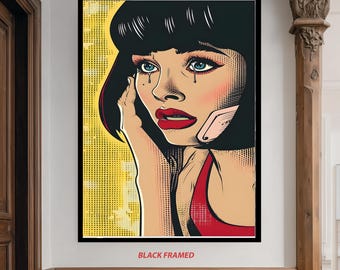 Crying Pop Art Girl Canvas Wall Art – Retro Comic Style Modern Woman Portrait Print for Trendy Home or Office Decor Colorful Woman Canvas