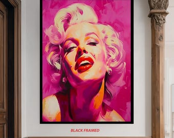 Glamorous Blonde Icon Pop Art Canvas – Vibrant Pink Retro Style Portrait with Red Lips – Bold Celebrity Wall Art for Modern Spaces Woman Art