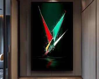 Sharp Neon Geometric Light Shapes On Black Canvas Wall Art For Modern Abstract Decor And Contemporary Interior Design  Colorful Wall Decor