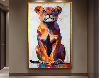 Pop Art Lioness Canvas Wall  Print – Abstract Colorful Animal Decor for Living Room, Office or Bedroom Bold Gift for Wildlife and Art Lovers